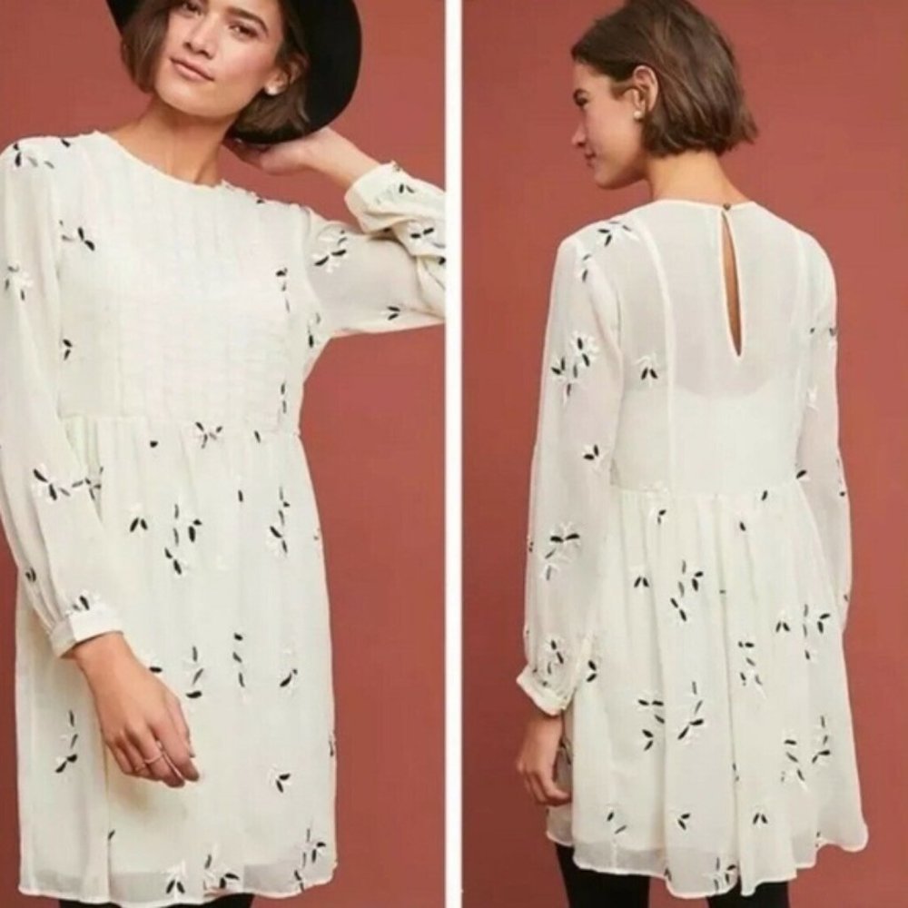 Feather Bone Feuille Ivory Embroidered Dress Size 8